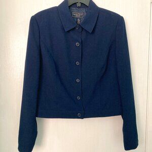 Laura Scott Petite 12P Navy Blue Crop Banded Waist Jacket EUC